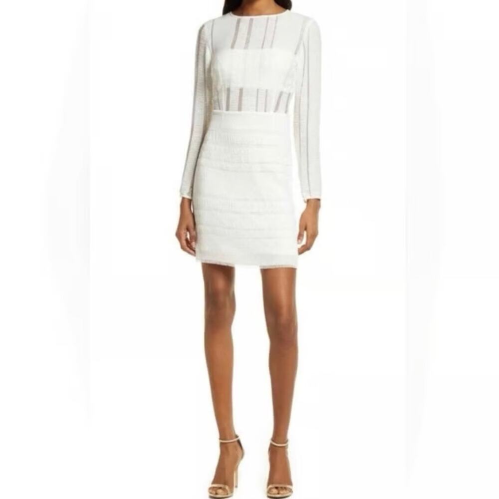 NWT SHO Tadashi Shoji Long Sleeve Cocktail Dress White Mini Bachelorette Size M